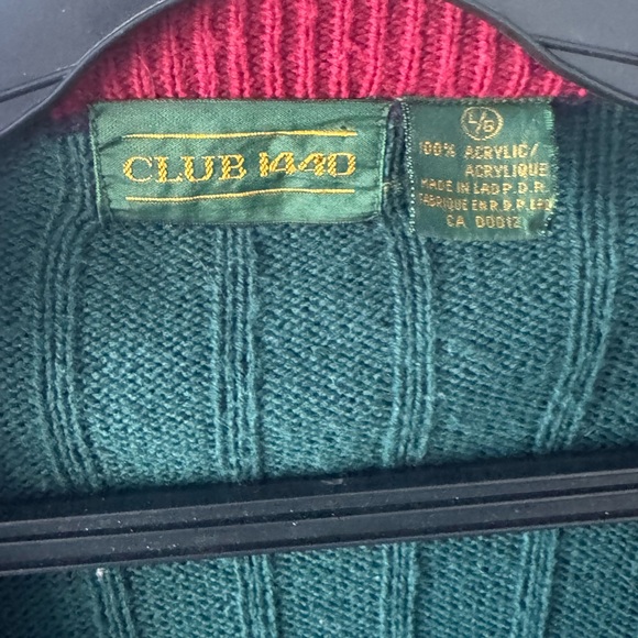 Vintage 1990’s Cable Knit Cardigan – Green with Red & Navy Trim (Club 1440 ) - Picture 2 of 5